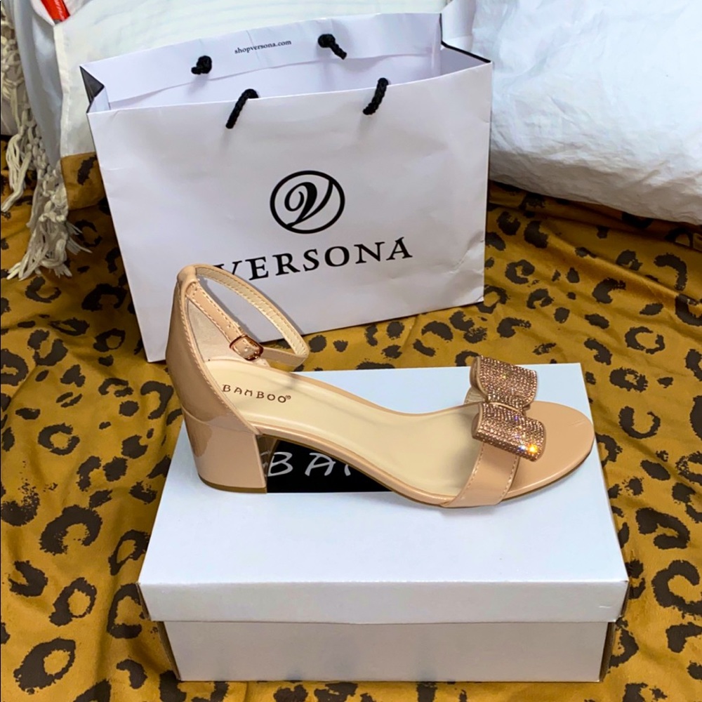 Nude Glitz Bow Heels